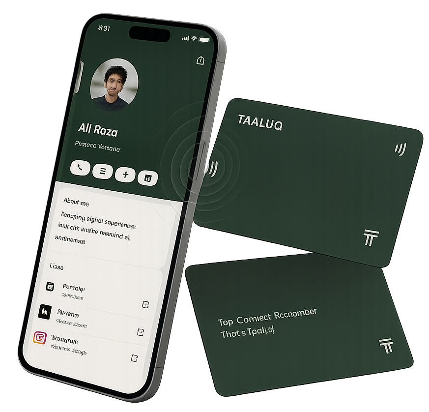 Taaluq digital profile on phone with physical card
